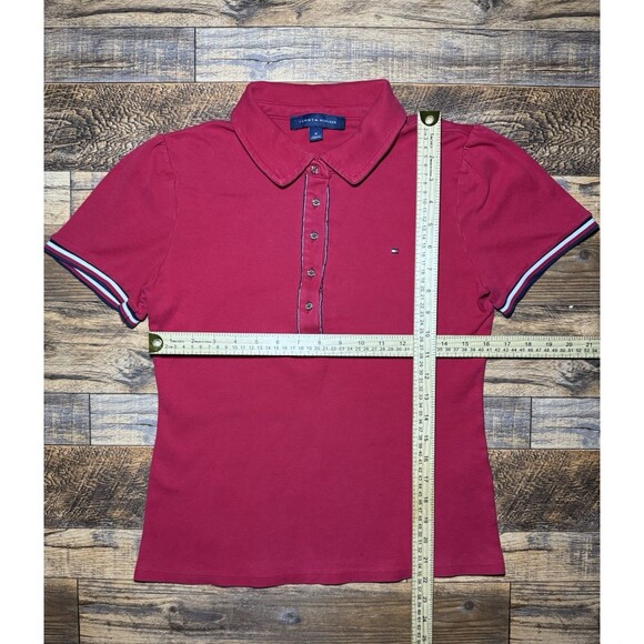 Tommy Hilfiger Red Women’s M Short Sleeve Polo, Navy & White‎ Trim, Gold Buttons - Picture 3 of 5